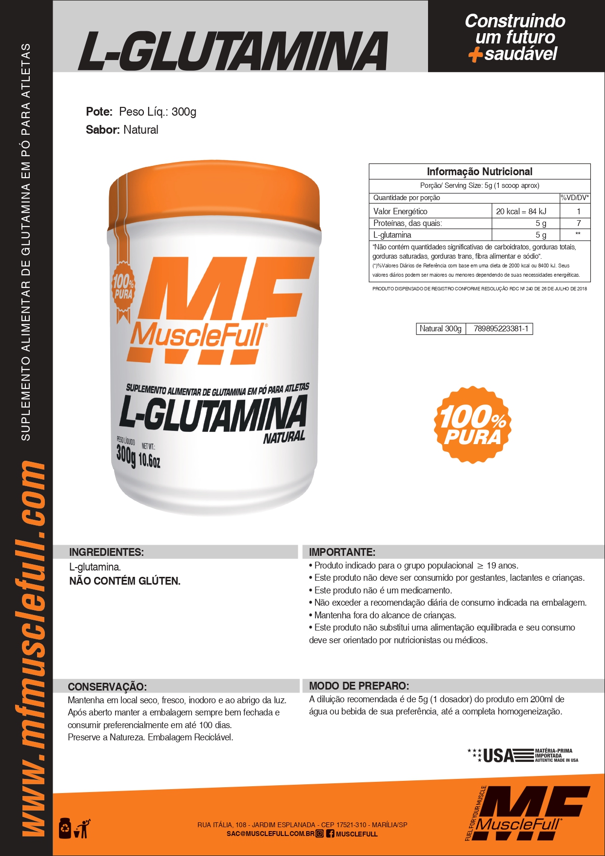 L-Glutamina 100% 300g